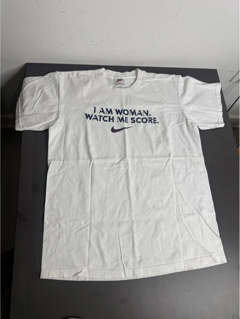 90’s Rare Nike “I Am Woman. Watch Me Score.” White Graphic T-Shirt